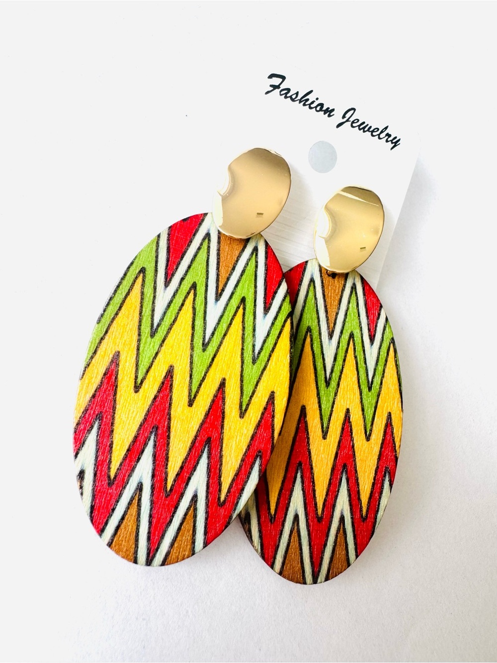 Bold Chevron Oval Drop Earrings - Multicolor